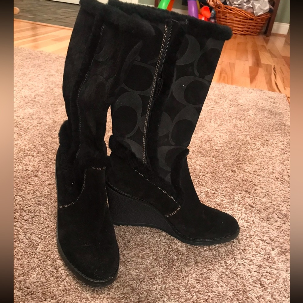 Coach Signature Jordana Suede Trim Wedge Boots Sz 7